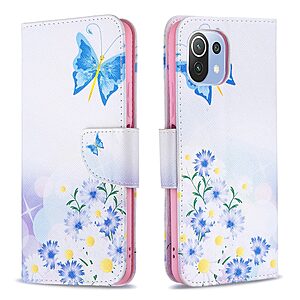 Θήκη Xiaomi Mi 11 Lite / Mi 11 Lite 5G OEM Blue Butterfly & Flowers με βάση στήριξης