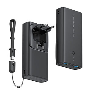 Power Bank Veger ACE100 και wall charger 2 σε 1 10.000mhA 5V/ 2A fast charge QC 3.0 PD3.0 SuperCharge