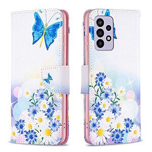 Θήκη Samsung Galaxy A33 5G OEM Blue Butterfly & Flowers με βάση στήριξης