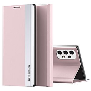 Θήκη Samsung Galaxy A33 5G OEM Invisible Magnet Leather Stand Cover με μαγνητικό κούμπωμα από συνθετικό δέρμα ροζ