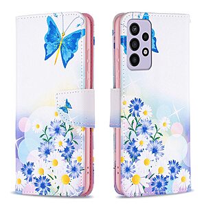 Θήκη Samsung Galaxy A73 5G OEM Blue Butterfly & Flowers με βάση στήριξης