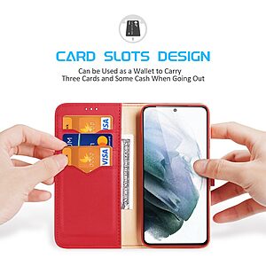 τρείς υποδοχές καρτών και μαγνητικό κούμπωμα Flip Wallet από αυθεντικό δέρμα και TPU κόκκινο