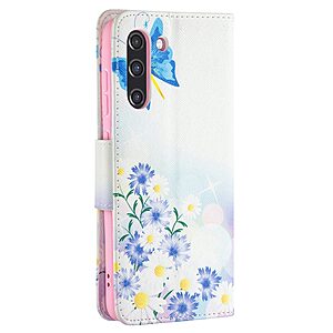 Θήκη Samsung Galaxy S21 FE OEM Blue Butterfly & Flowers με βάση στήριξης, υποδοχές καρτών και μαγνητικό κούμπωμα Flip Wallet από συνθετικό δέρμα και TPU - Image 3
