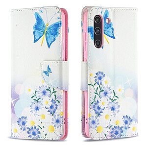 Θήκη Samsung Galaxy S21 FE OEM Blue Butterfly & Flowers με βάση στήριξης