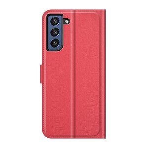 Θήκη Samsung Galaxy S21 FE OEM Litchi Skin Leather με βάση στήριξης, υποδοχές καρτών και μαγνητικό κούμπωμα κόκκινο - Image 3