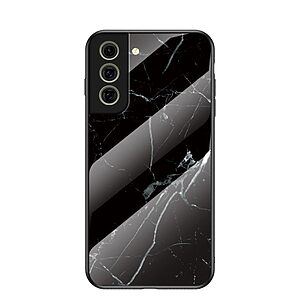 Θήκη Samsung Galaxy S21 FE OEM σχέδιο Marble με Πλάτη Tempered Glass TPU μαύρο