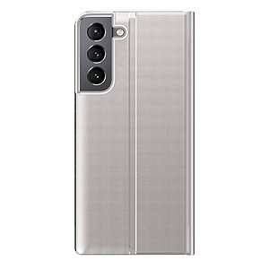 Θήκη Samsung Galaxy S22 5G OEM Half Mirror View Stand Cover με μαγνητικό κούμπωμα από συνθετικό δέρμα ασημί - Image 3