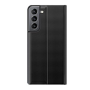 Θήκη Samsung Galaxy S22 5G OEM Half Mirror View Stand Cover με μαγνητικό κούμπωμα από συνθετικό δέρμα μαύρο - Image 3