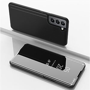Θήκη Samsung Galaxy S22 5G OEM Mirror Surface Series Flip Window δερματίνη μαύρο