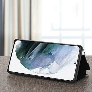 Θήκη Samsung Galaxy S22 5G OEM Half Mirror Surface View Stand Case Cover Flip Window από συνθετικό δέρμα μαύρο - Image 4