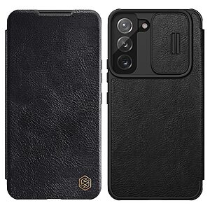 Θήκη Samsung Galaxy S22 5G NiLLkin Qin Series με προστασία κάμερας Flip Wallet από σκληρό πλαστικό και συνθετικό δέρμα μαύρο