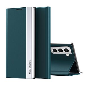 Θήκη Samsung Galaxy S22 5G OEM Invisible Magnet Leather Stand Cover με μαγνητικό κούμπωμα από συνθετικό δέρμα πράσινο