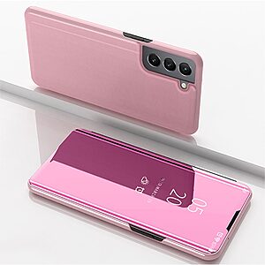 Θήκη Samsung Galaxy S22 5G OEM Mirror Surface Series Flip Window δερματίνη ροζ χρυσό