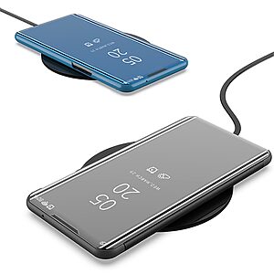 Θήκη Samsung Galaxy S22 5G OEM Mirror Surface Series Flip Window δερματίνη ροζ χρυσό - Image 5