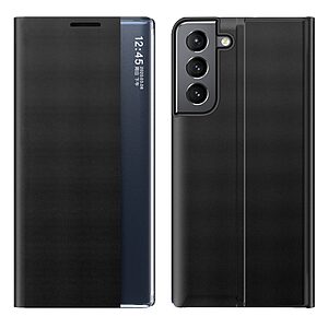 Θήκη Samsung Galaxy S22 Plus 5G OEM Half Mirror View Stand Cover με μαγνητικό κούμπωμα από συνθετικό δέρμα μαύρο