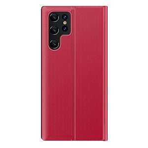 Θήκη Samsung Galaxy S22 Ultra 5G OEM Half Mirror View Stand Cover με μαγνητικό κούμπωμα από συνθετικό δέρμα κόκκινο - Image 3