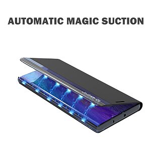 Θήκη Samsung Galaxy S22 Ultra 5G OEM Half Mirror View Stand Cover με μαγνητικό κούμπωμα από συνθετικό δέρμα κόκκινο - Image 5