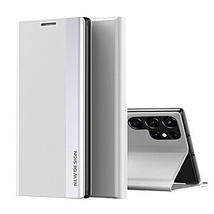 Θήκη Samsung Galaxy S22 Ultra 5G OEM Invisible Magnet Leather Stand Cover με μαγνητικό κούμπωμα από συνθετικό δέρμα λευκό
