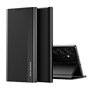 Θήκη Samsung Galaxy S22 Ultra 5G OEM Invisible Magnet Leather Stand Cover με μαγνητικό κούμπωμα από συνθετικό δέρμα μαύρο