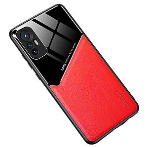 Θήκη Xiaomi 12 Pro 5G OEM Magnetic Glass Series πλάτη με ενσωματωμένο μαγνήτη και υποστήριξη μαγνητικής βάσης από συνθετικό δέρμα TPU κόκκινο