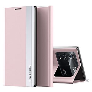 Θήκη Xiaomi Poco X4 Pro 5G OEM Invisible Magnet Leather Stand Cover με μαγνητικό κούμπωμα από συνθετικό δέρμα ροζ