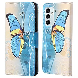 Θήκη Samsung Galaxy M23 5G OEM Blue Butterfly & Flowers με βάση στήριξης