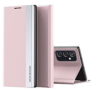 Θήκη Samsung Galaxy M23 5G New Design Invisible Magnet Leather Stand Cover με μαγνητικό κούμπωμα από συνθετικό δέρμα ροζ