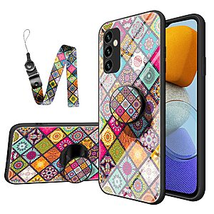 Θήκη Samsung Galaxy M23 5G OEM Colorful Flower Print Glass Hybrid Phone Case Protector with Lanyar 1