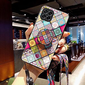 Θήκη Samsung Galaxy M53 5G OEM Colorful Flower Print Glass Hybrid Phone Case Protector with Lanyar 1 - Image 3
