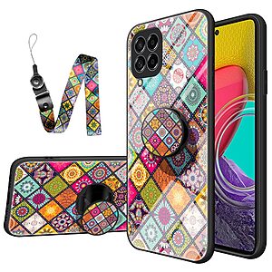 Θήκη Samsung Galaxy M53 5G OEM Colorful Flower Print Glass Hybrid Phone Case Protector with Lanyar 1