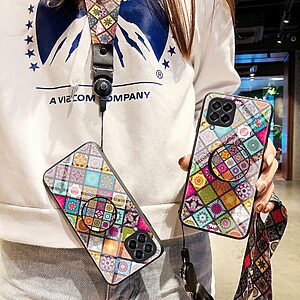 Θήκη Samsung Galaxy M53 5G OEM Colorful Flower Print Glass Hybrid Phone Case Protector with Lanyar 1 - Image 5
