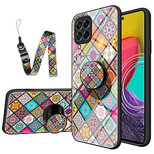Θήκη Samsung Galaxy M53 5G OEM Colorful Flower Print Glass Hybrid Phone Case Protector with Lanyar 2