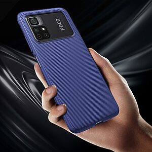 Θήκη Xiaomi Poco M4 Pro 4G OEM Twill Texture Carbon Πλάτη TPU μπλε - Image 4