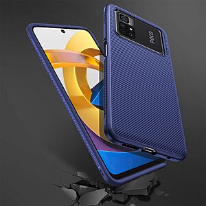 Θήκη Xiaomi Poco M4 Pro 4G OEM Twill Texture Carbon Πλάτη TPU μπλε - Image 5