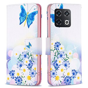 Θήκη OnePlus 10 Pro 5G OEM Blue Butterfly & Flowers με βάση στήριξης