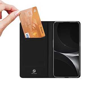 υποδοχή καρτών και μαγνητικό κούμπωμα Flip Wallet από συνθετικό δέρμα και TPU μαύρο