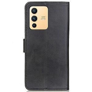 Θήκη Vivo V23 5G Mad Mask Litchi Skin v2 Leather με βάση στήριξης, υποδοχές καρτών και μαγνητικό κούμπωμα μαύρο - Image 3