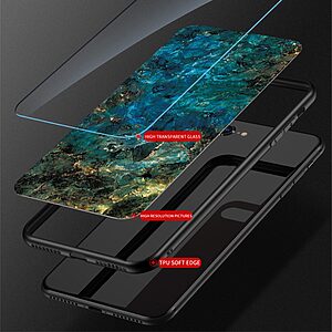 Θήκη Vivo V23 5G OEM σχέδιο Marble με Πλάτη Tempered Glass TPU σμαραγδί - Image 3