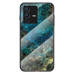 Θήκη Vivo V23 5G OEM σχέδιο Marble με Πλάτη Tempered Glass TPU σμαραγδί