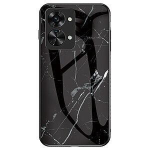Θήκη OnePlus Nord 2T OEM σχέδιο Marble με Πλάτη Tempered Glass TPU μαύρο