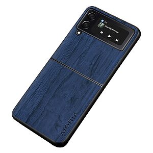 Θήκη Samsung Galaxy Z Flip4 5G AIORIA Aioria Πλάτη με υφή δερματίνης και σχέδιο ξύλο από σκληρό πλαστικό μπλε