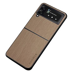 Θήκη Samsung Galaxy Z Flip4 5G AIORIA Aioria Πλάτη με υφή δερματίνης και σχέδιο ξύλο από σκληρό πλαστικό χακί