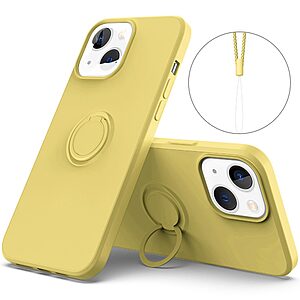 Θήκη iPhone 14 OEM Ultra Thin Matte Premium Πλάτη με ημίσκληρο TPU και δαχτυλίδι στήριξης κίτρινο
