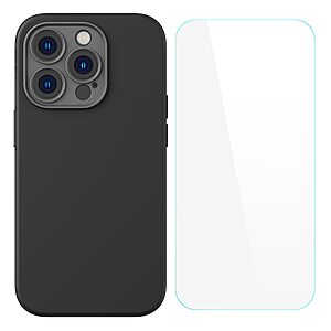 Θήκη iPhone 14 Pro BASEUS Silicone Sockproof μαζί με cleaning kit και tempered glass Πλάτη TPU μαύρο