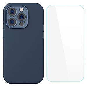Θήκη iPhone 14 Pro BASEUS Silicone Sockproof μαζί με cleaning kit και tempered glass Πλάτη TPU μπλε