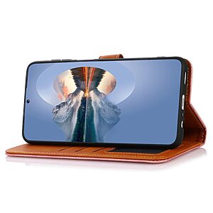 Θήκη iPhone 14 KHAZNEH Leather Wallet Golden Clasp με βάση στήριξης, υποδοχές καρτών και μαγνητικό κούμπωμα καφέ - Image 3