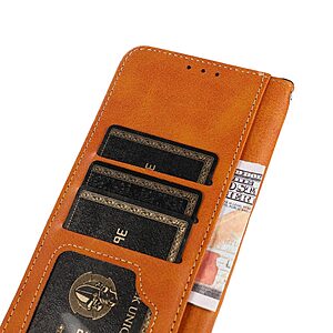 Θήκη iPhone 14 KHAZNEH Leather Wallet Golden Clasp με βάση στήριξης, υποδοχές καρτών και μαγνητικό κούμπωμα καφέ - Image 4