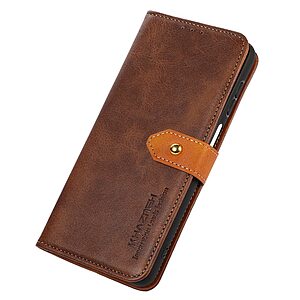 Θήκη iPhone 14 KHAZNEH Leather Wallet Golden Clasp με βάση στήριξης, υποδοχές καρτών και μαγνητικό κούμπωμα καφέ - Image 5
