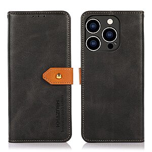 Θήκη iPhone 14 Pro KHAZNEH Leather Wallet Golden Clasp με βάση στήριξης