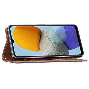Θήκη Samsung Galaxy A23 / A23 5G Mad Mask Jean coated skin με βάση στήριξης, υποδοχές καρτών και μαγνητικό κούμπωμα μπλε - Image 3